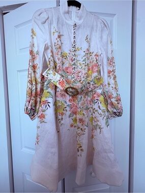 Zimmermann | Dresses | Zimmermann Beige Blue Printed Linen Plunge August  Midi Dress M | Poshmark